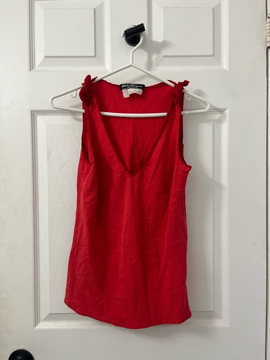 Salvatore Ferragamo Tops - Ferragamo Red Silk Sleeveless V-Neck Tank with Tie Shoulder Detail
